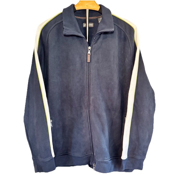 St Johns Bay Jacket Mens‎ Blue Full Zip Fleece Track Stripe Athletic Retro Large - Picture 2 of 6